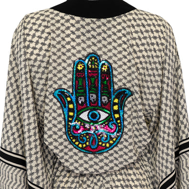 Tribe Long Kimono Hamsa In Black - Kimono