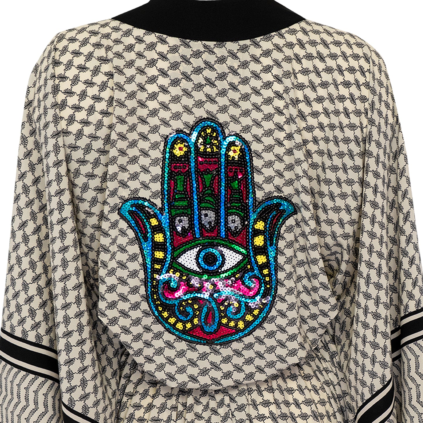 Tribe Long Kimono Hamsa In Black
