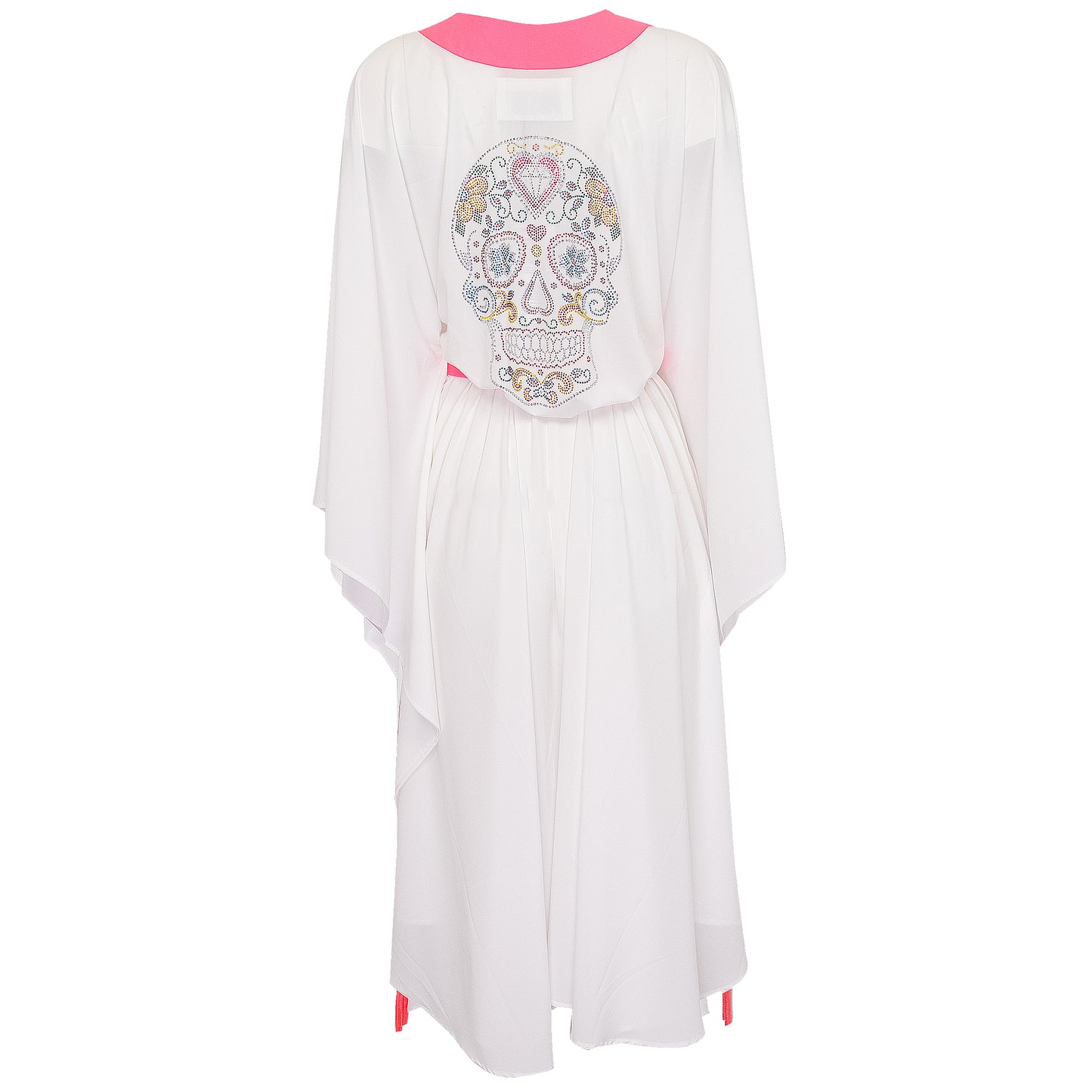 Load image into Gallery viewer, White Long Kimono Skull In Neon Pink - Kaftan
