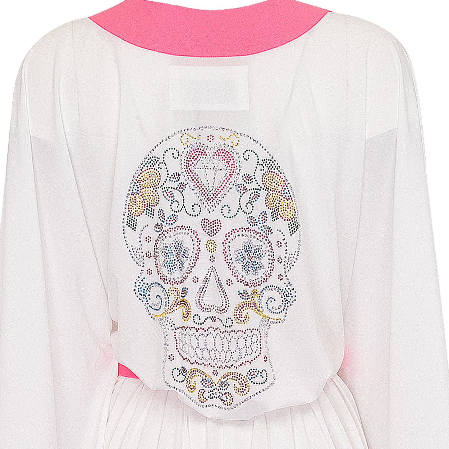 Load image into Gallery viewer, White Long Kimono Skull In Neon Pink - Kaftan
