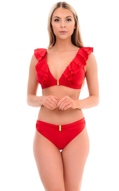 Red Bikini Bottoms with Gathered Front