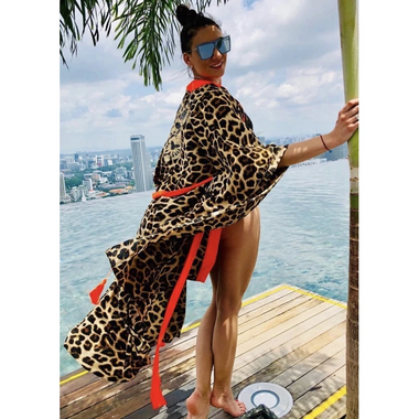 Animal Print Tunic With Orange Trim - Kaftan