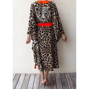 Animal Print Tunic With Orange Trim - Kaftan