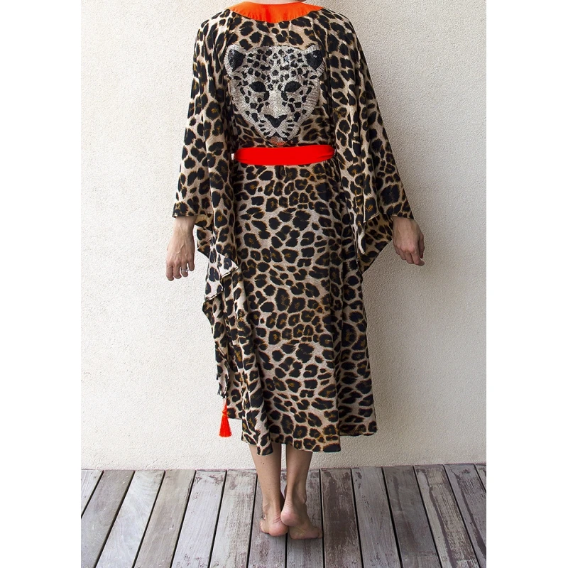 Load image into Gallery viewer, Animal Print Tunic With Orange Trim - Kaftan
