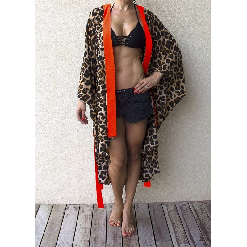Load image into Gallery viewer, Animal Print Tunic With Orange Trim - Kaftan
