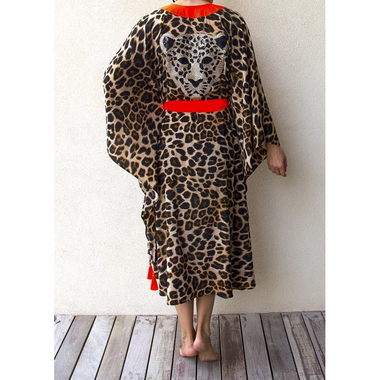 Animal Print Tunic With Orange Trim - Kaftan