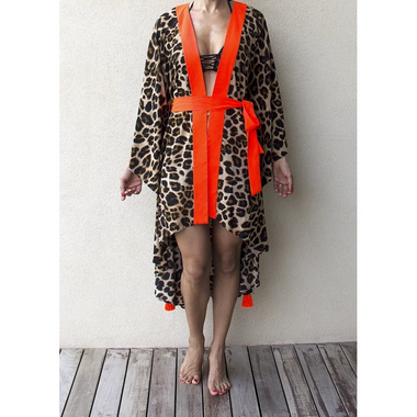 Animal Print Tunic With Orange Trim - Kaftan