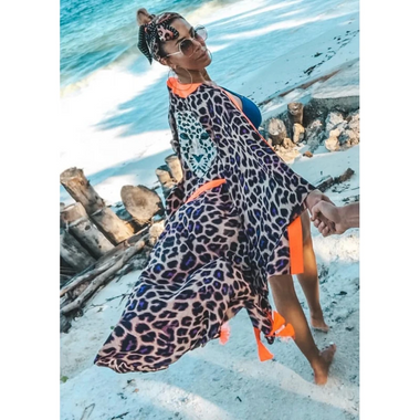 Animal Print Tunic With Orange Trim - Kaftan