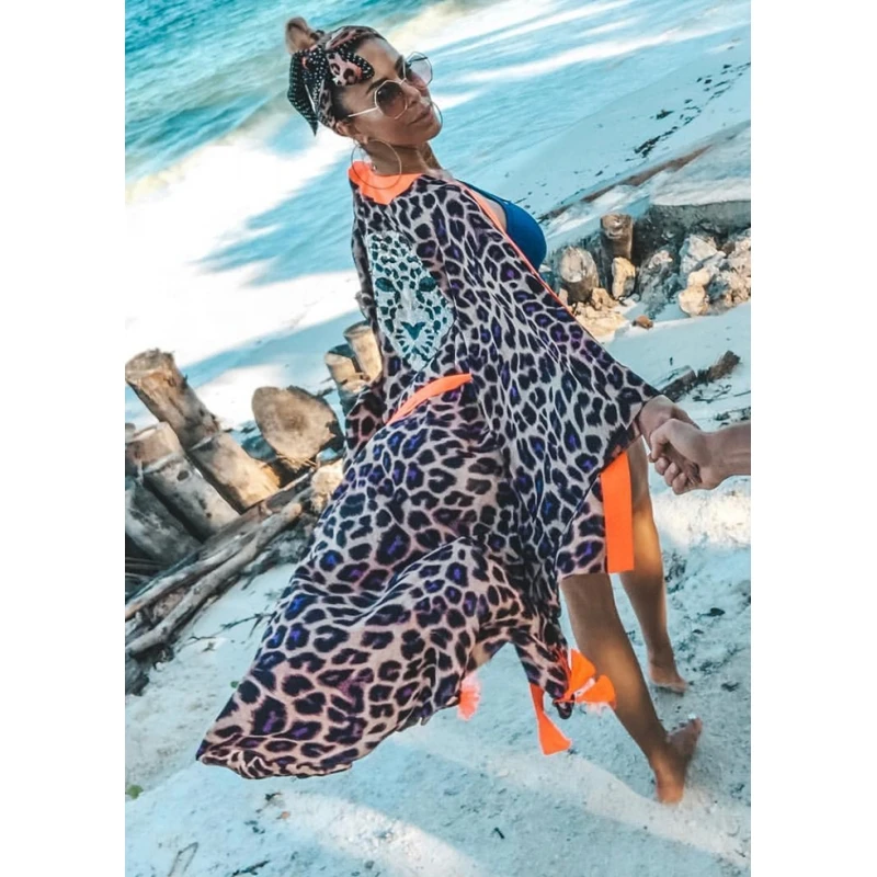 Load image into Gallery viewer, Animal Print Tunic With Orange Trim - Kaftan
