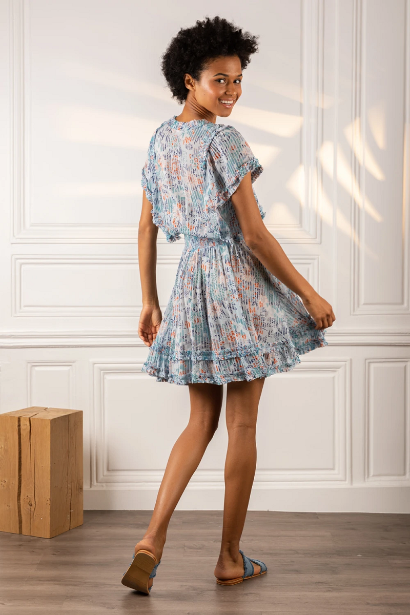 Load image into Gallery viewer, Mini Dress Amber Sky Blue Marigold - Dress
