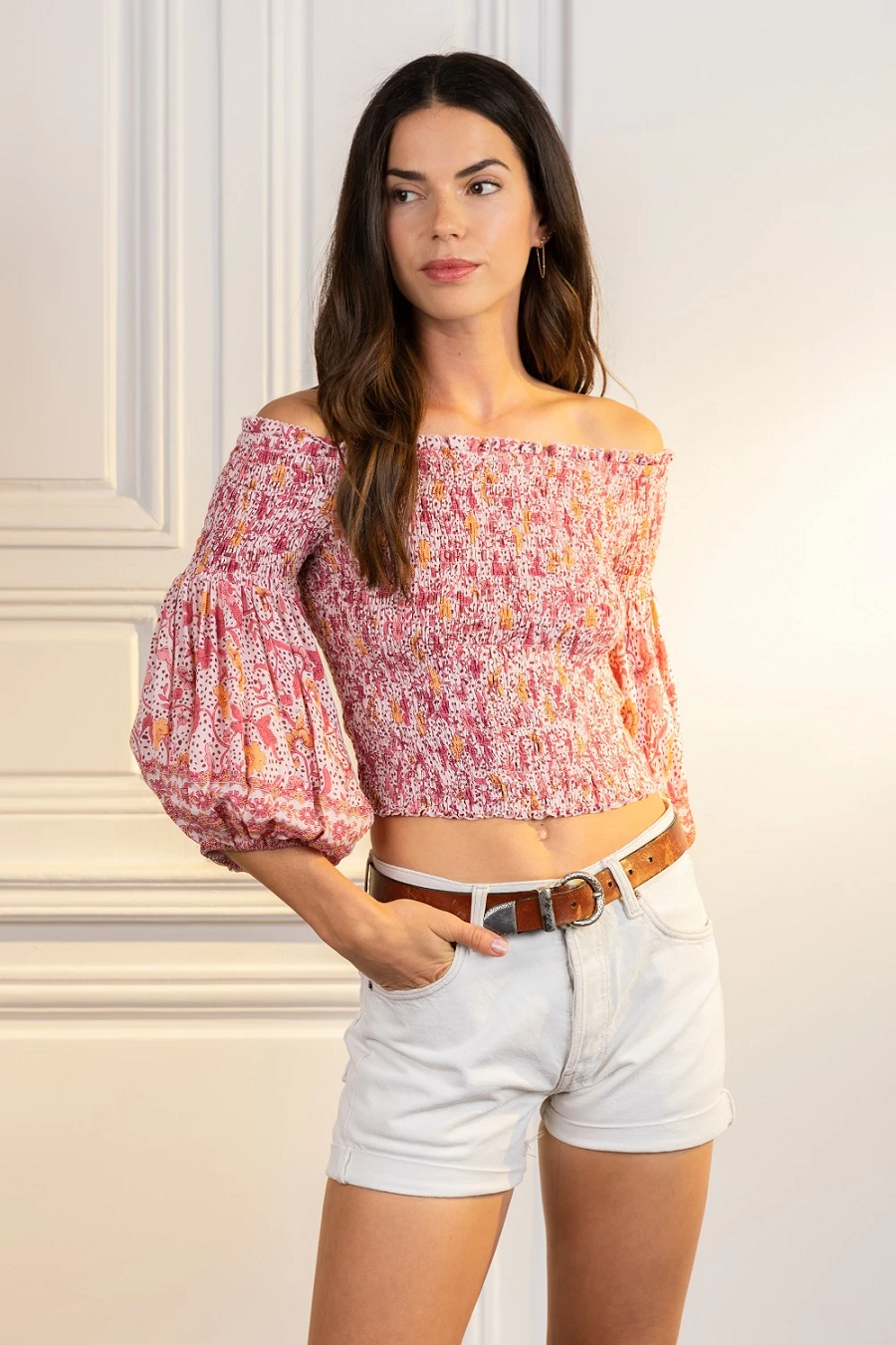 Load image into Gallery viewer, Top Ariel Smoched Pink Clary - Top
