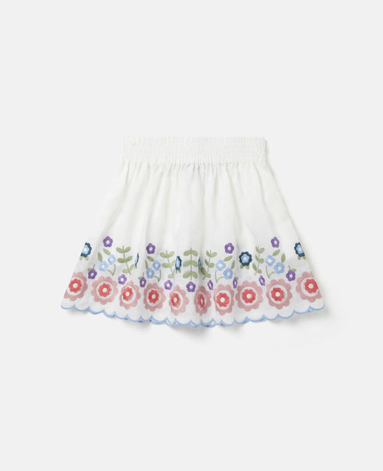 Load image into Gallery viewer, Girls White Mini Skirt with Floral Embroidery

