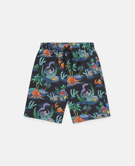 Boys Swim Short Black Colourful - Boys Swim Shorts
