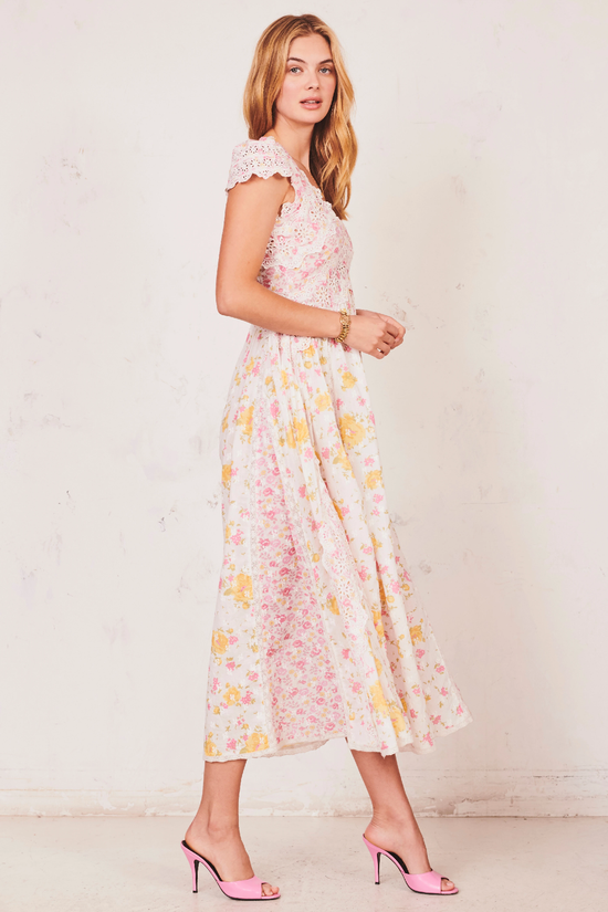 Floral Print Midi Dress in White