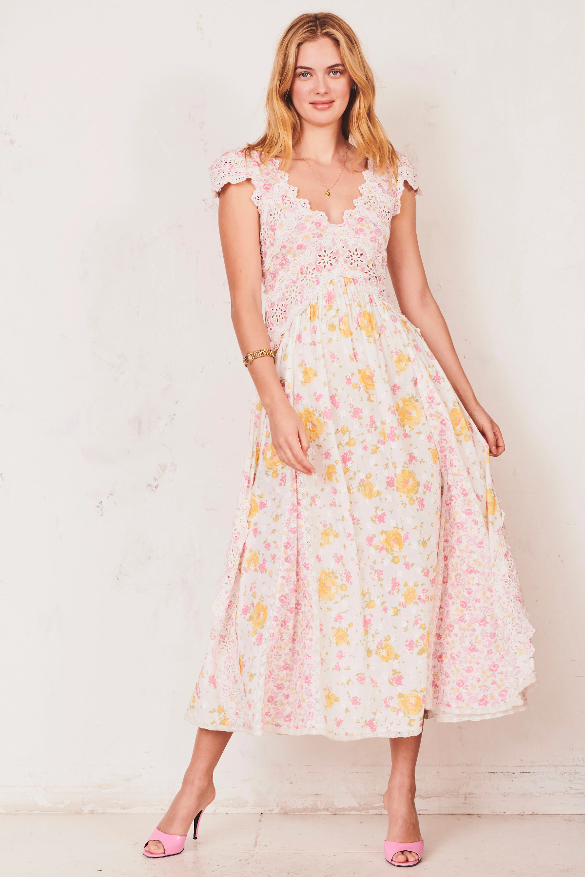 Load image into Gallery viewer, Cotton Midi Dress with Eyelet Detail
