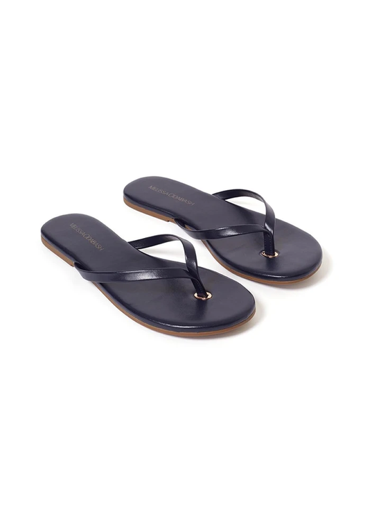 Load image into Gallery viewer, Melissa Odabash&amp;#39;s Navy Leather Flip Flops full view
