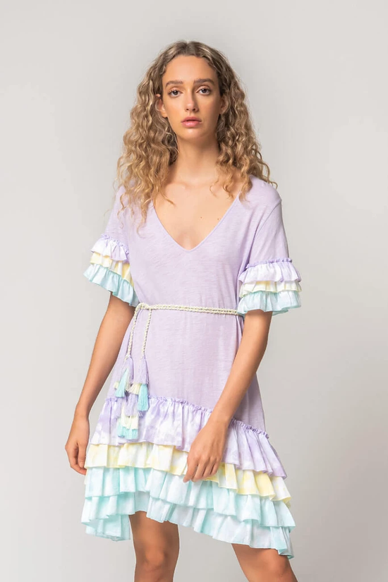 Load image into Gallery viewer, Bohemian goddess in Pitusa Ruffle Sleeve T-Shirt Dress
