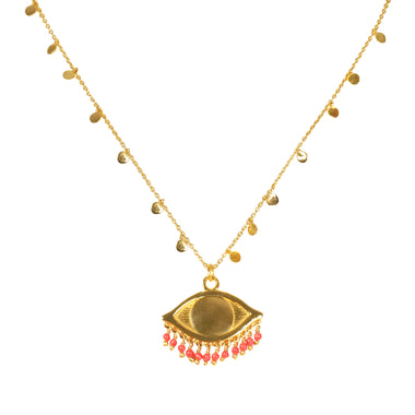 Cora Eye Gold/Coral Necklace - Necklace