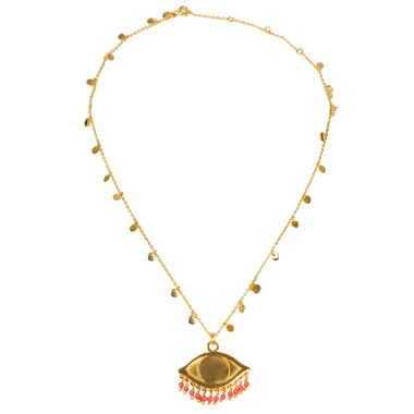 Cora Eye Gold/Coral Necklace - Necklace