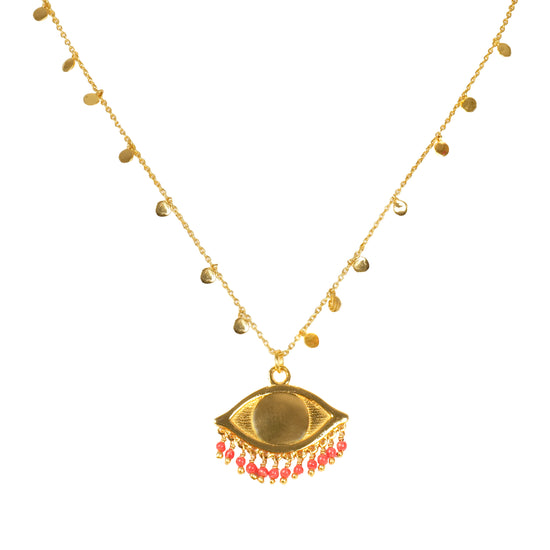 Cora Eye Gold/Coral Necklace