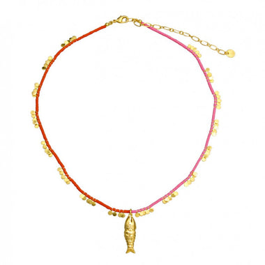 Agate Necklace Detail with Fish Charm