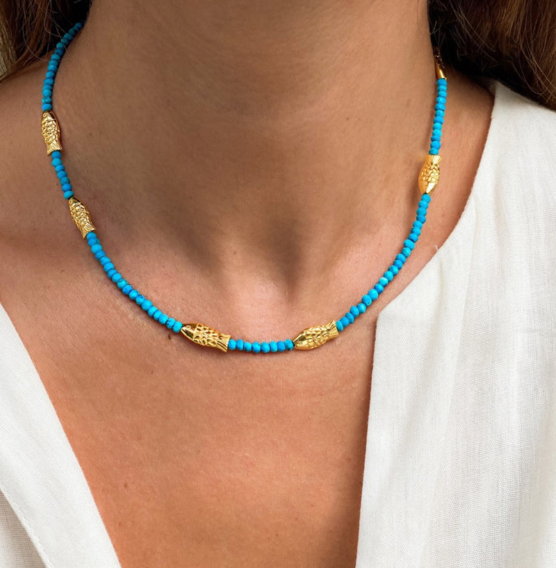 Gioia Blue Gold Fish Necklace