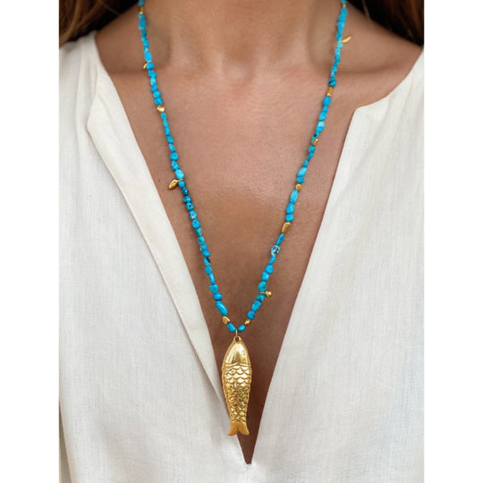 Gioia Gold Fish Turquoise Necklace