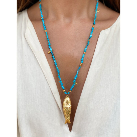 Load image into Gallery viewer, Gioia Gold Fish Turquoise Necklace
