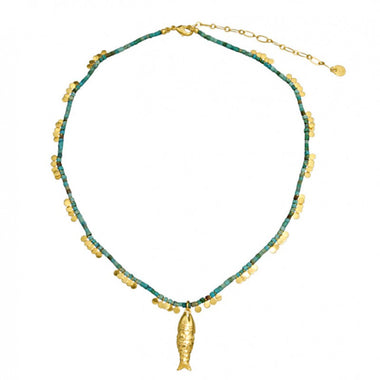 Gioia Gold Fish Small Turquoise Necklace - Necklace