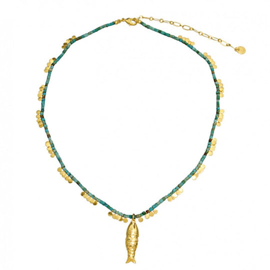 Gioia Gold Fish Small Turquoise Necklace
