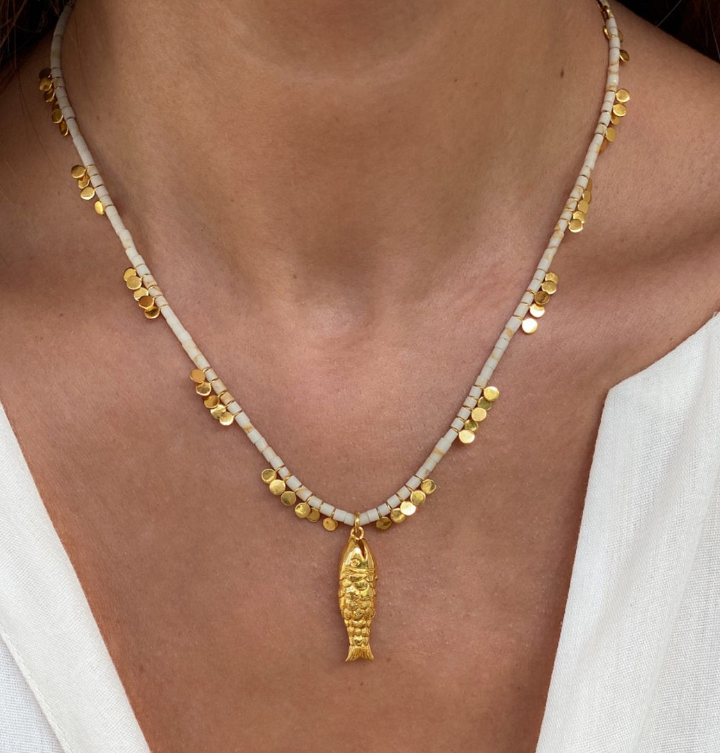 Load image into Gallery viewer, Gioia White Gold Fish Necklace - Necklace
