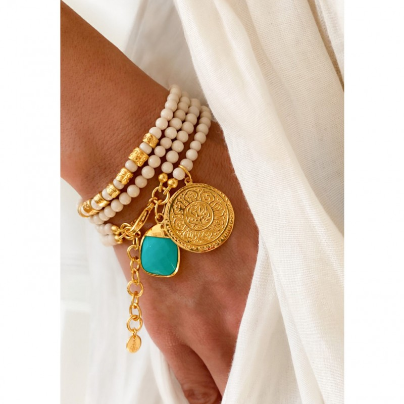 Bohemian Turquoise Bracelet – Grace Bracelet with Gold Coin Charm
