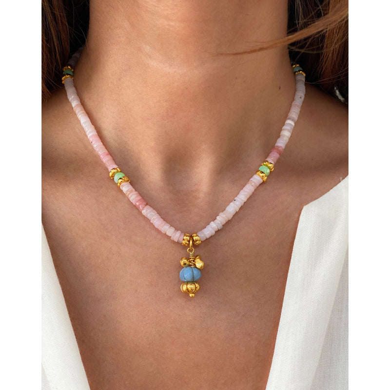 Heather Pink With Blue Stone Necklace
