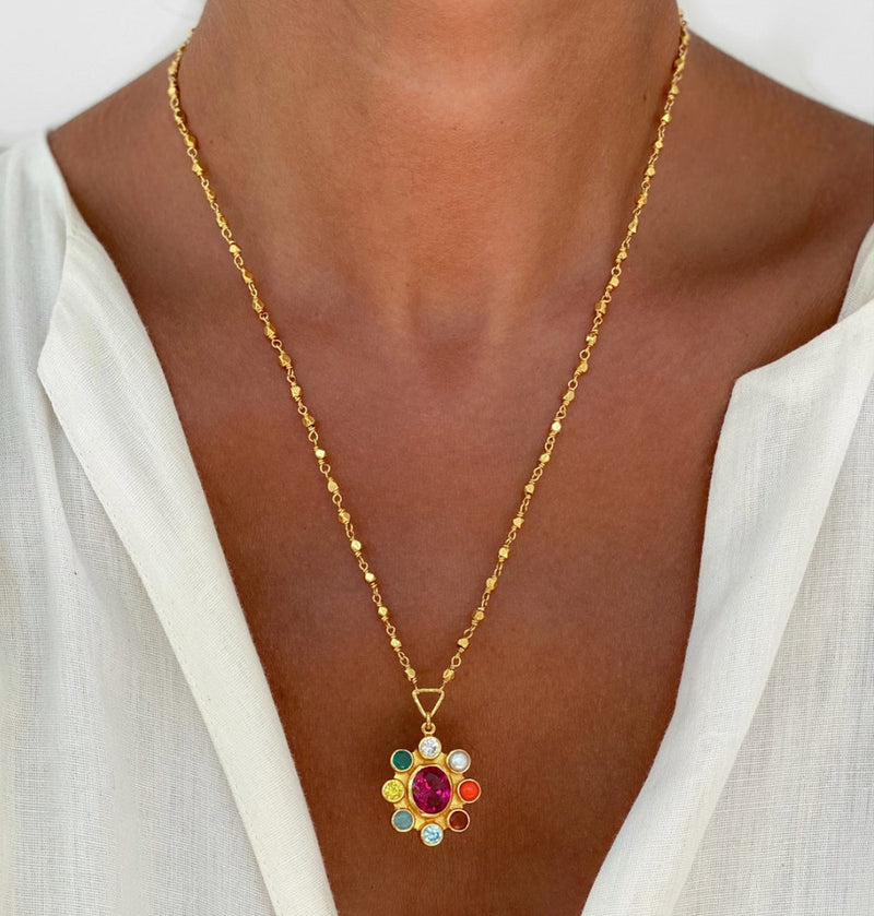 Letizia Multicolor Flower Necklace - Rainbow Flower Necklace