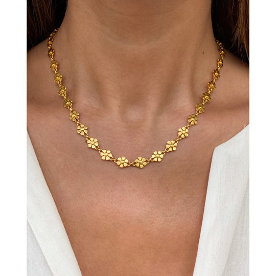 Tropical Flower Necklace in 24 carat mat gold-plated brass