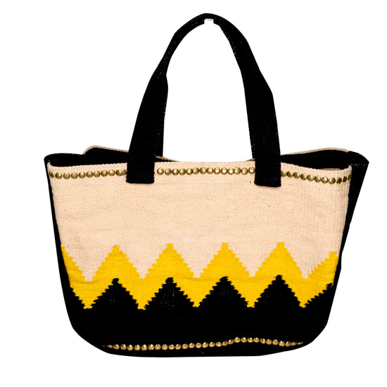 Load image into Gallery viewer, Black &amp;amp; Yellow Zigzag Tote Bag
