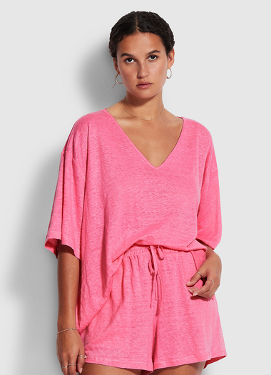Beach Edit Linen Jersey Top Pink - Top