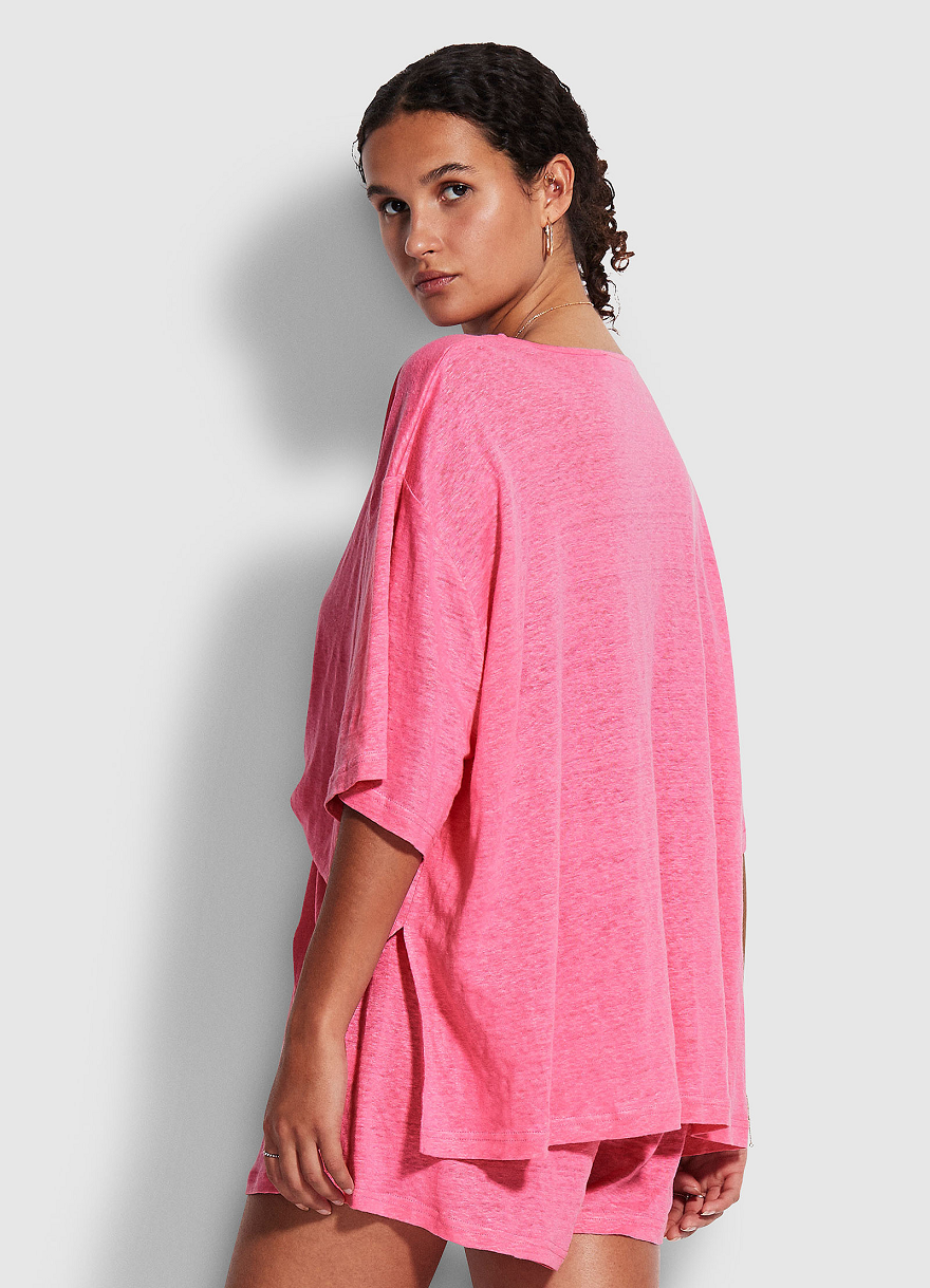 Beach Edit Linen Jersey Top Pink