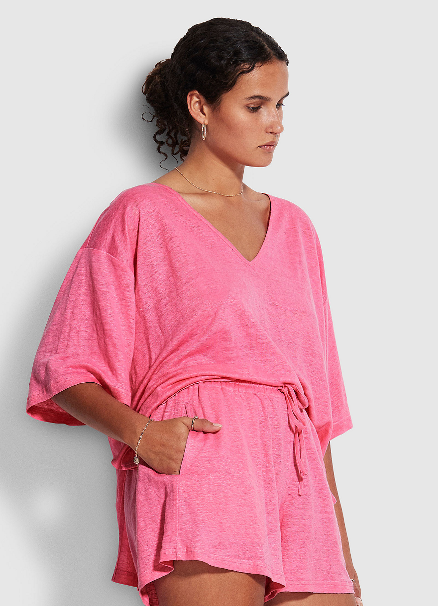 Load image into Gallery viewer, Beach Edit Linen Jersey Short Pink - Shorts
