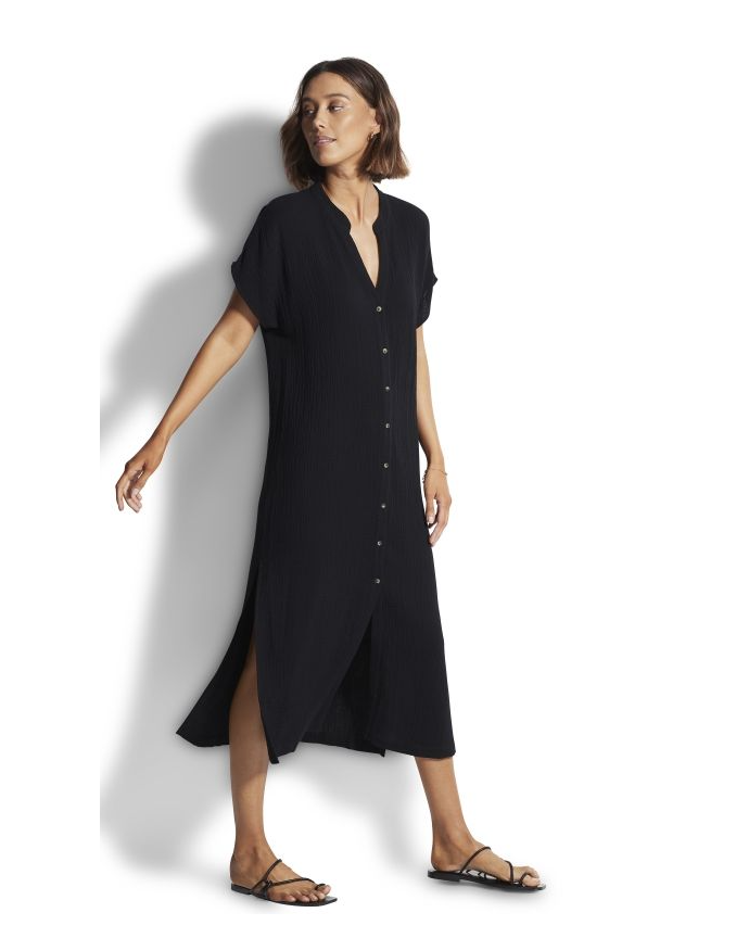 Load image into Gallery viewer, Black Double Cloth Coverup - Cover Up
