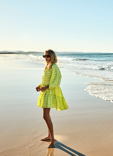 Portofino Gingham Tier Dress Wild Lime - Dress