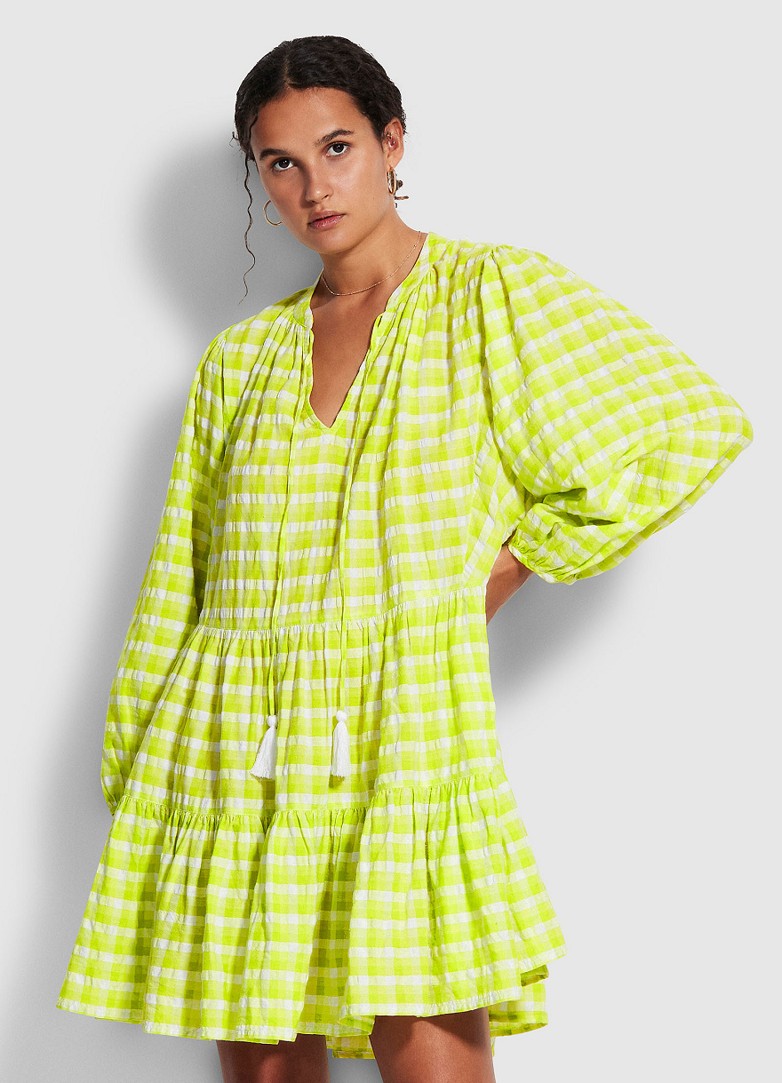 Portofino Gingham Tier Dress Wild Lime