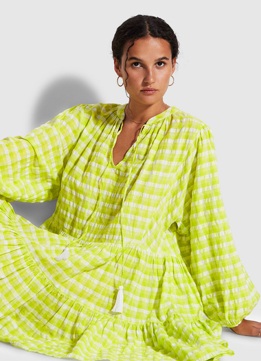 Portofino Gingham Tier Dress Wild Lime - Dress