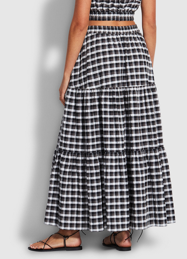 Portofino Gingham Tiered Maxi Skirt Black - Skirt