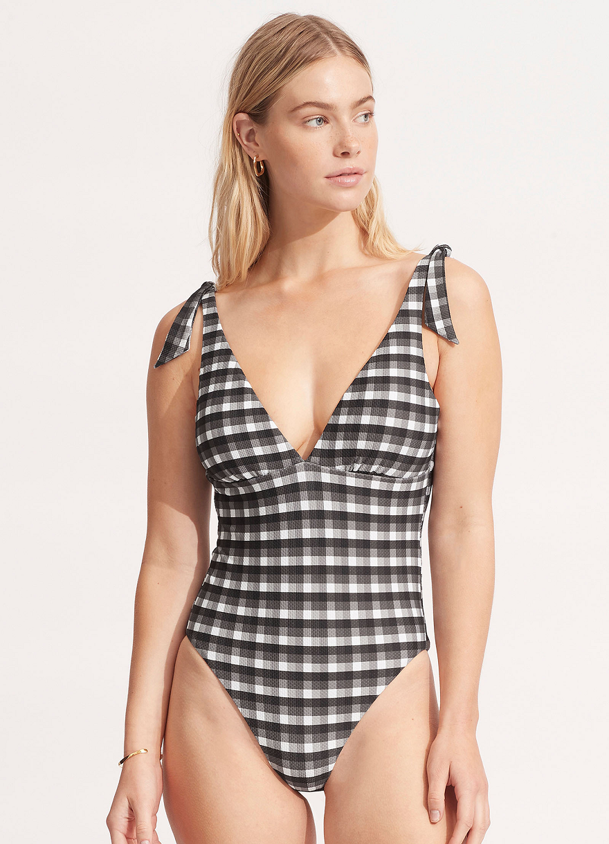 Load image into Gallery viewer, Portofino V Neck Shoulder One Piece Black - One Piece
