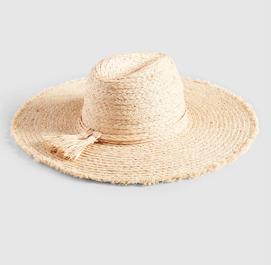 Shady Lady Raffia Fringe Tie Hat Natural