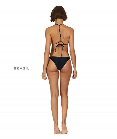 Solid Ella String Brazilian Bottom Black - Bikini Bottom