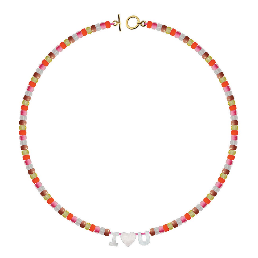 Colourful Beaded Necklace with I Love You Charms