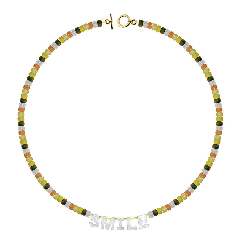 Beaded Necklace with Smile Letter Charms