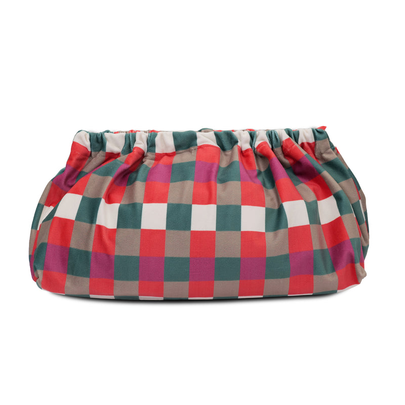 Check Velvet Clutch Bag Petrol Magenta